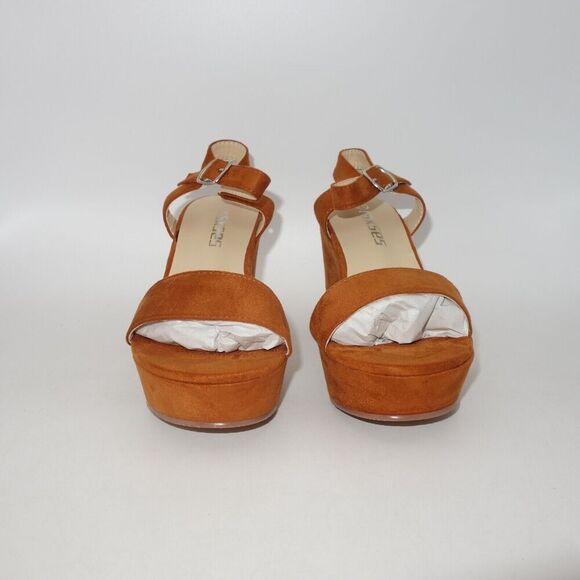 NEW rsxses Suede Platform Heels Sandals Peep Toe Brown Women's 6.5 - Picture 3 of 7